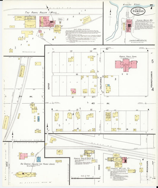 Sanborn Fire Insurance Map from Oswego, Labette County, Kansas (1911), Sheet #0007 - Historic Sanborn Fire Insurance Map Print, vintage old map wall art, antique decor, genealogy gift, Kansas Kansas map