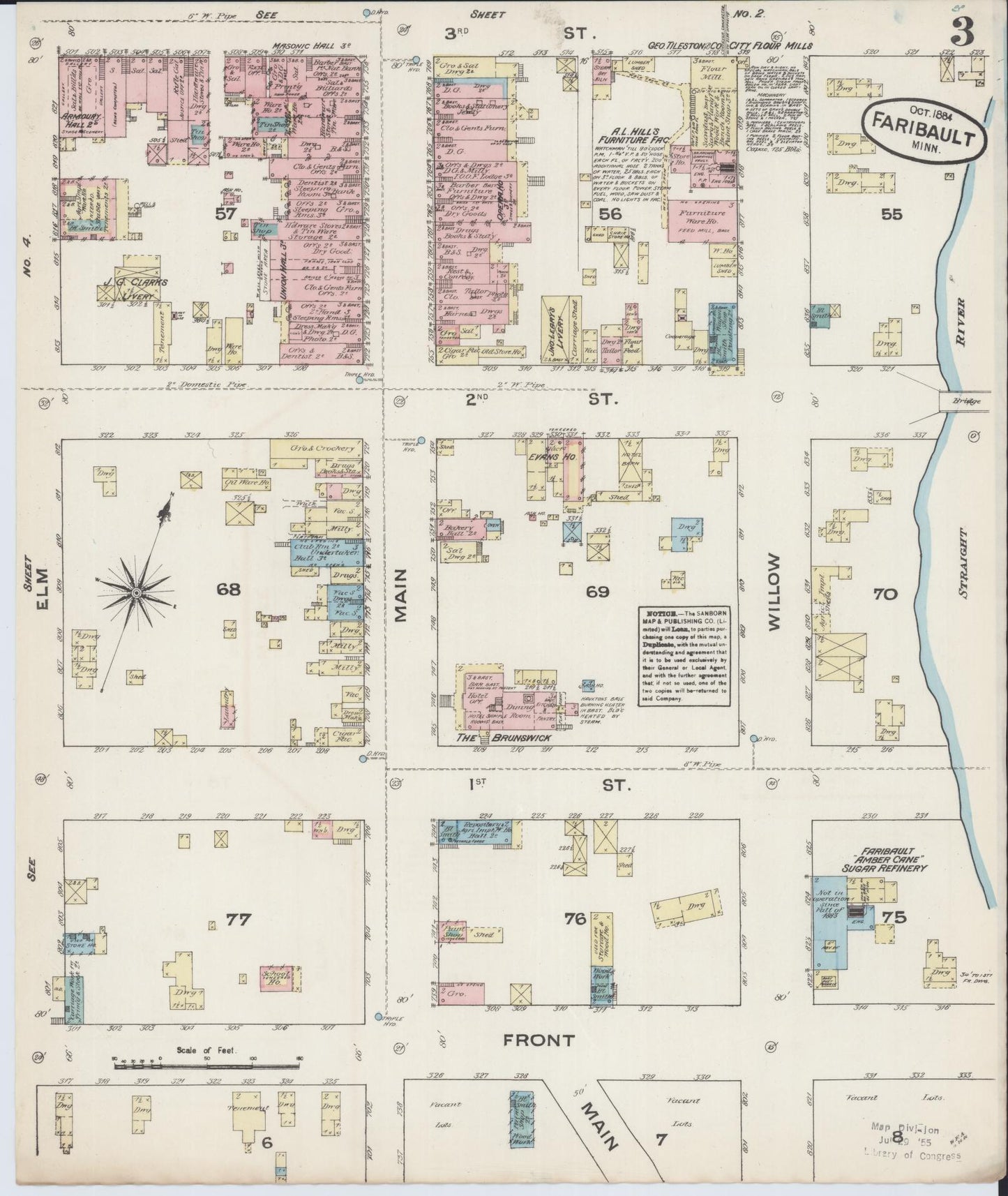 Sanborn Fire Insurance Map from Faribault, Rice County, Minnesota (1884), Sheet #0003 - Complete Map Set gallery image, historic Sanborn map, vintage wall art, Minnesota Minnesota