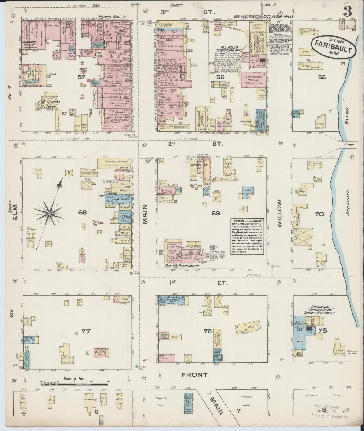 Sanborn Fire Insurance Map from Faribault, Rice County, Minnesota (1884), Sheet #0003 - Complete Map Set gallery image, historic Sanborn map, vintage wall art, Minnesota Minnesota