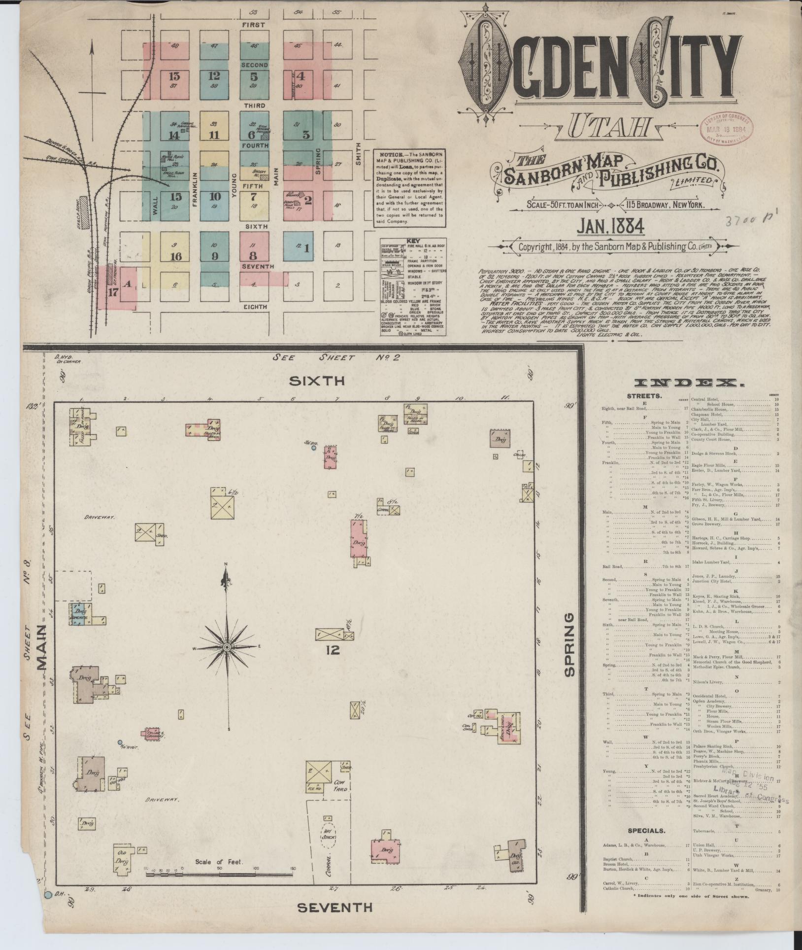 Sanborn Fire Insurance Map from Ogden, Weber County, Utah. (1884) – Historic Sanborn Fire Insurance Map Print