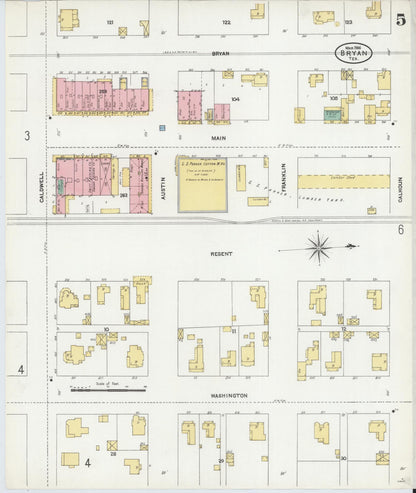Sanborn Fire Insurance Map from Bryan, Brazos County, Texas (1906), Sheet #0005 - Complete Map Set gallery image, historic Sanborn map, vintage wall art, Texas Texas