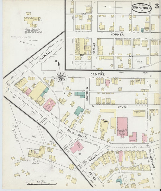 Sanborn Fire Insurance Map from Johnstown, Cambria County, Pennsylvania (1891), Sheet #0003 - Historic Sanborn Fire Insurance Map Print, vintage old map wall art, antique decor, genealogy gift, Pennsylvania Pennsylvania map