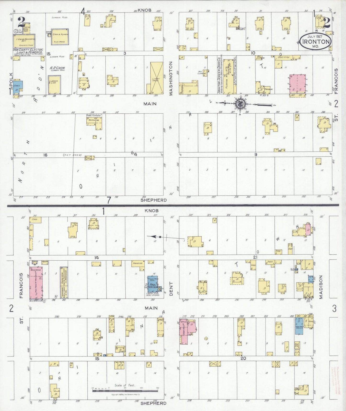 Sanborn Fire Insurance Map from Ironton, Iron County, Missouri (1927), Sheet #0002 - Complete Map Set gallery image, historic Sanborn map, vintage wall art, Missouri Missouri