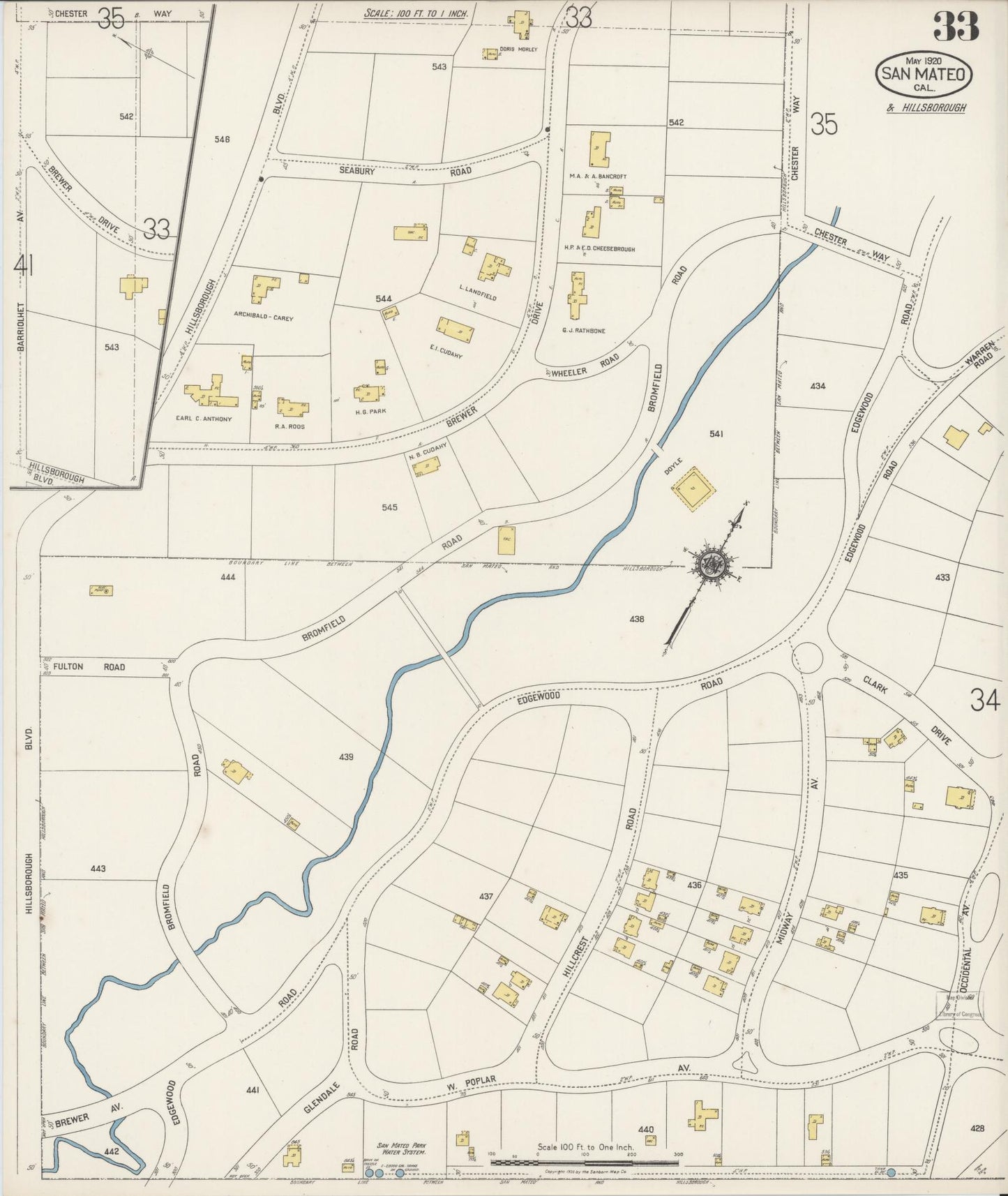 Sanborn Fire Insurance Map from San Mateo, San Mateo County, California (1920), Sheet #0033 - Complete Map Set gallery image, historic Sanborn map, vintage wall art, California California