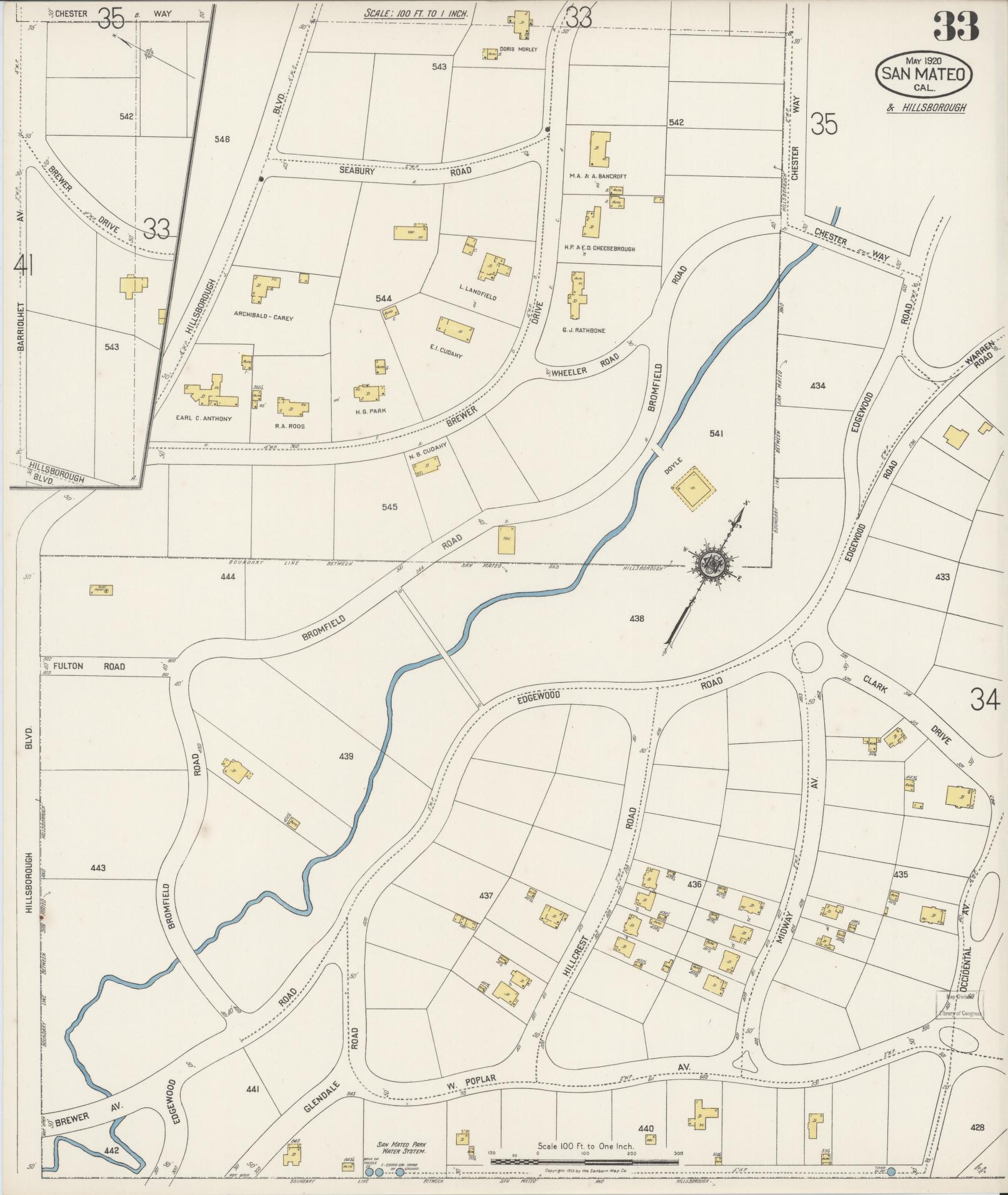 Sanborn Fire Insurance Map from San Mateo, San Mateo County, California (1920), Sheet #0033 - Complete Map Set gallery image, historic Sanborn map, vintage wall art, California California