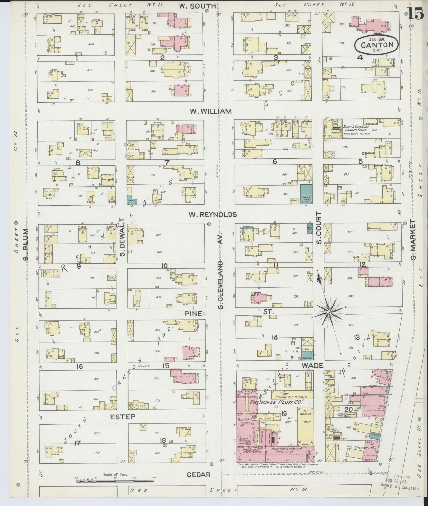 Sanborn Fire Insurance Map from Canton, Stark County, Ohio (1891), Sheet #0015 - Complete Map Set gallery image, historic Sanborn map, vintage wall art, Ohio Ohio