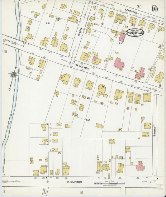 Sanborn Fire Insurance Map from Huntsville, Madison County, Alabama (1921), Sheet #0010 - Historic Sanborn Fire Insurance Map Print, vintage old map wall art, antique decor, genealogy gift, Alabama Alabama map