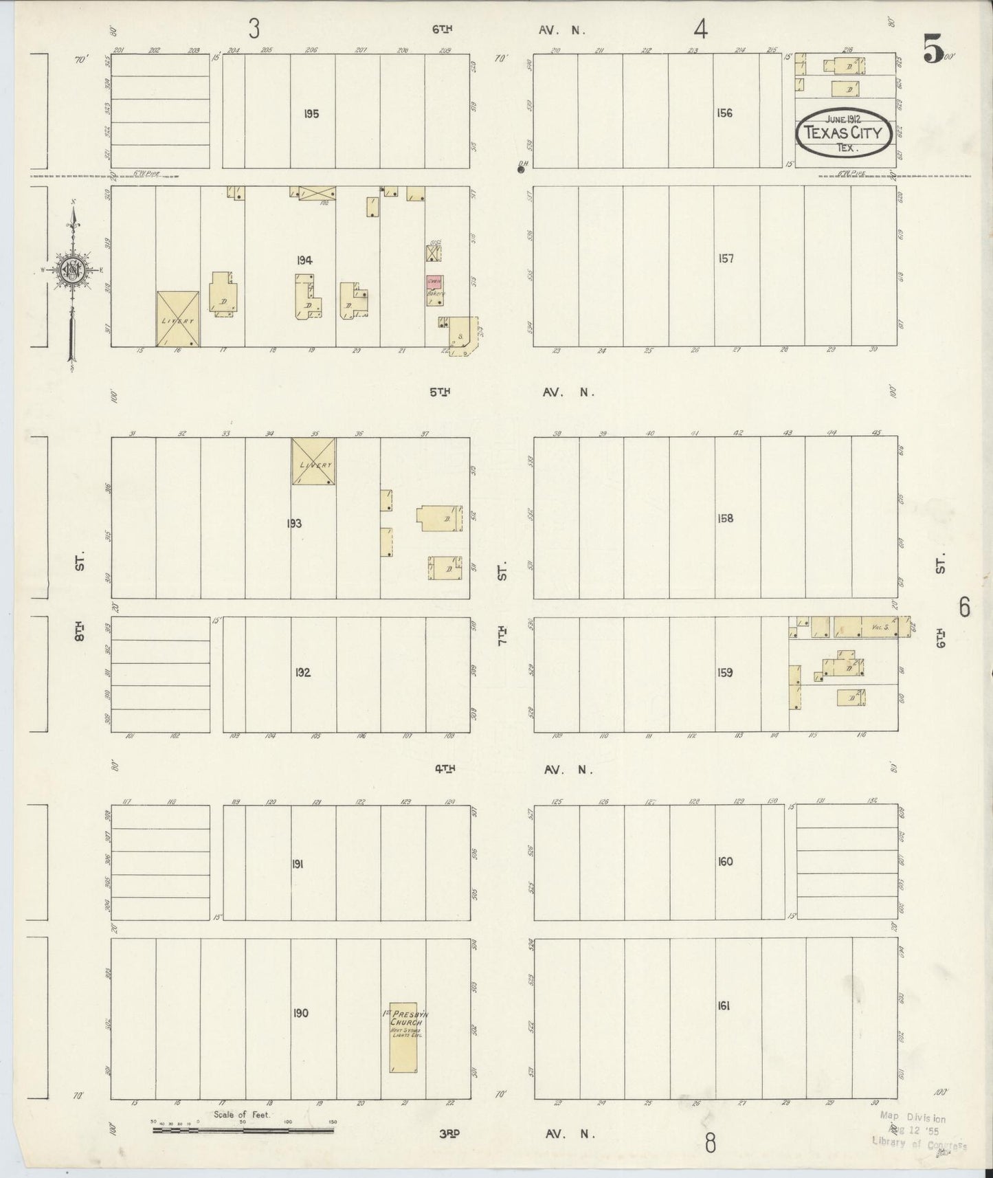 Sanborn Fire Insurance Map from Texas City, Galveston County, Texas (1912), Sheet #0005 - Complete Map Set gallery image, historic Sanborn map, vintage wall art, Texas Texas
