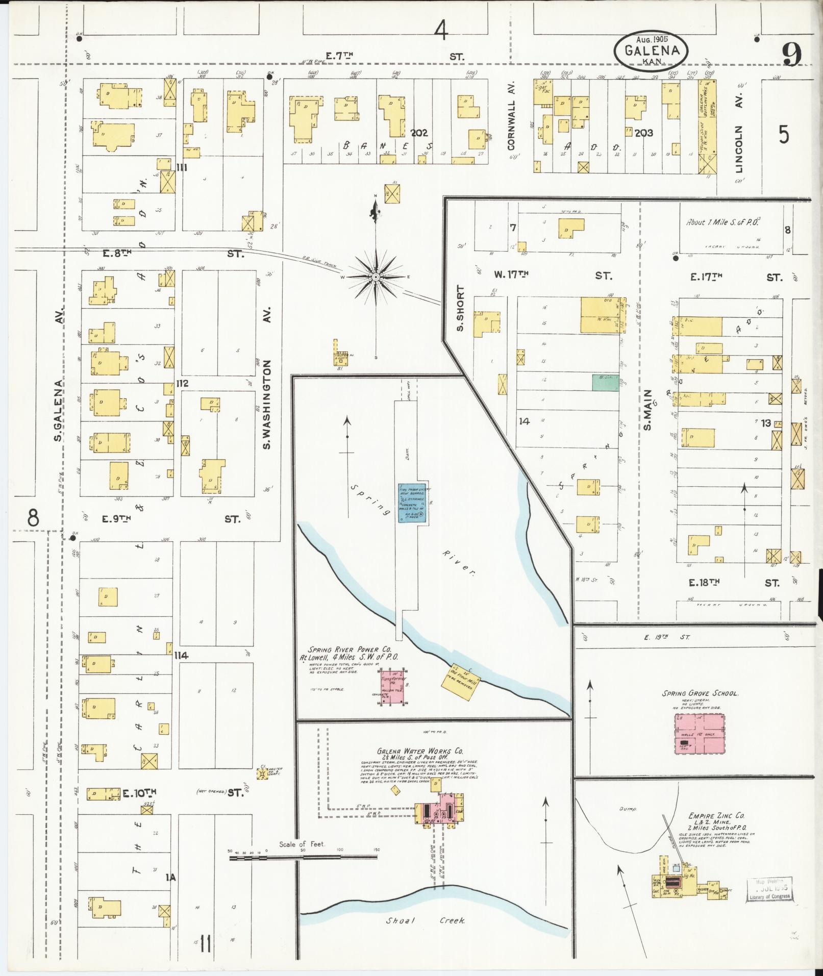 Sanborn Fire Insurance Map from Galena, Cherokee County, Kansas (1905), Sheet #0009 - Complete Map Set gallery image, historic Sanborn map, vintage wall art, Kansas Kansas