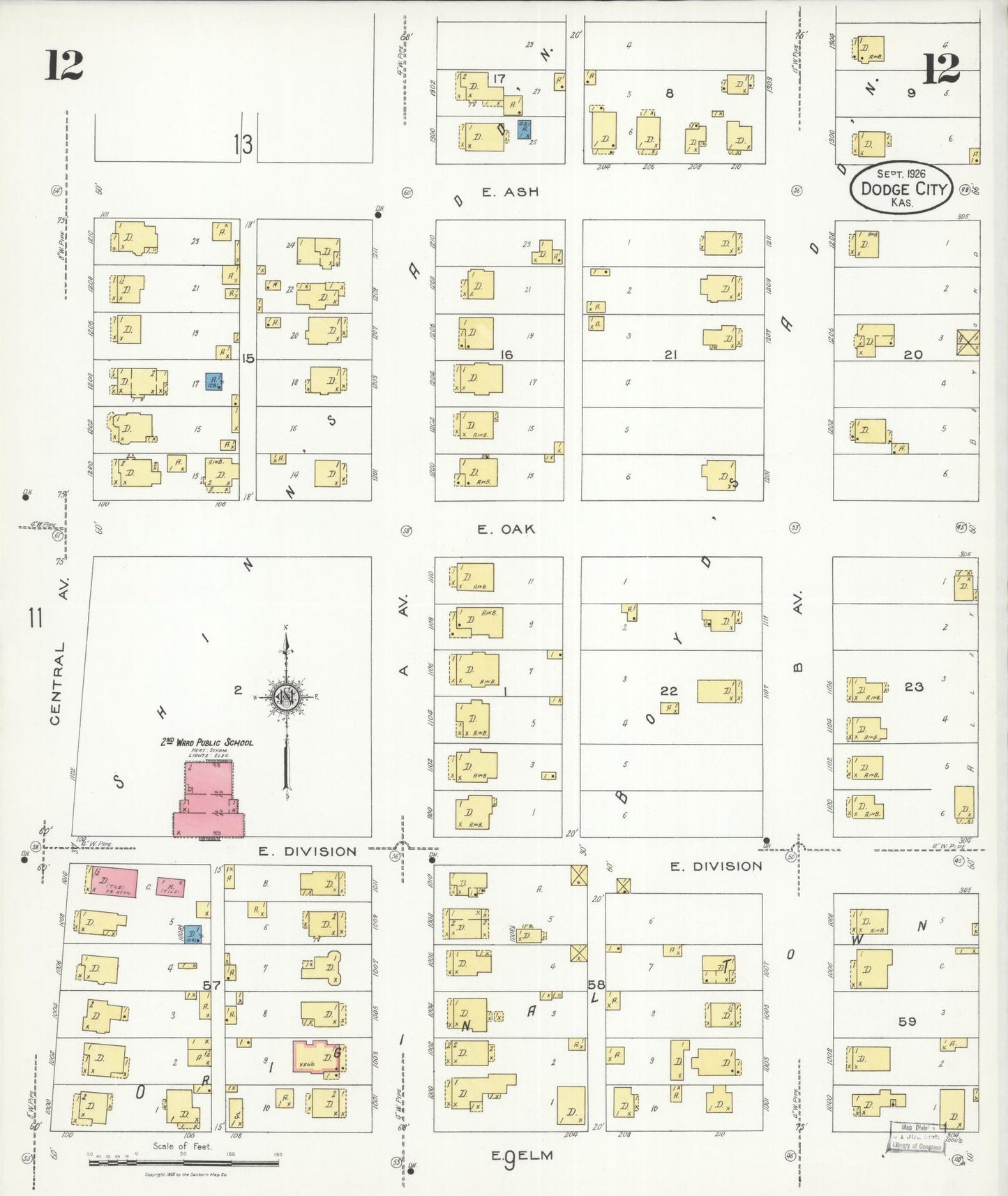 Sanborn Fire Insurance Map from Dodge City, Ford County, Kansas (1926), Sheet #0012 - Historic Sanborn Fire Insurance Map Print, vintage old map wall art, antique decor, genealogy gift, Kansas Kansas map