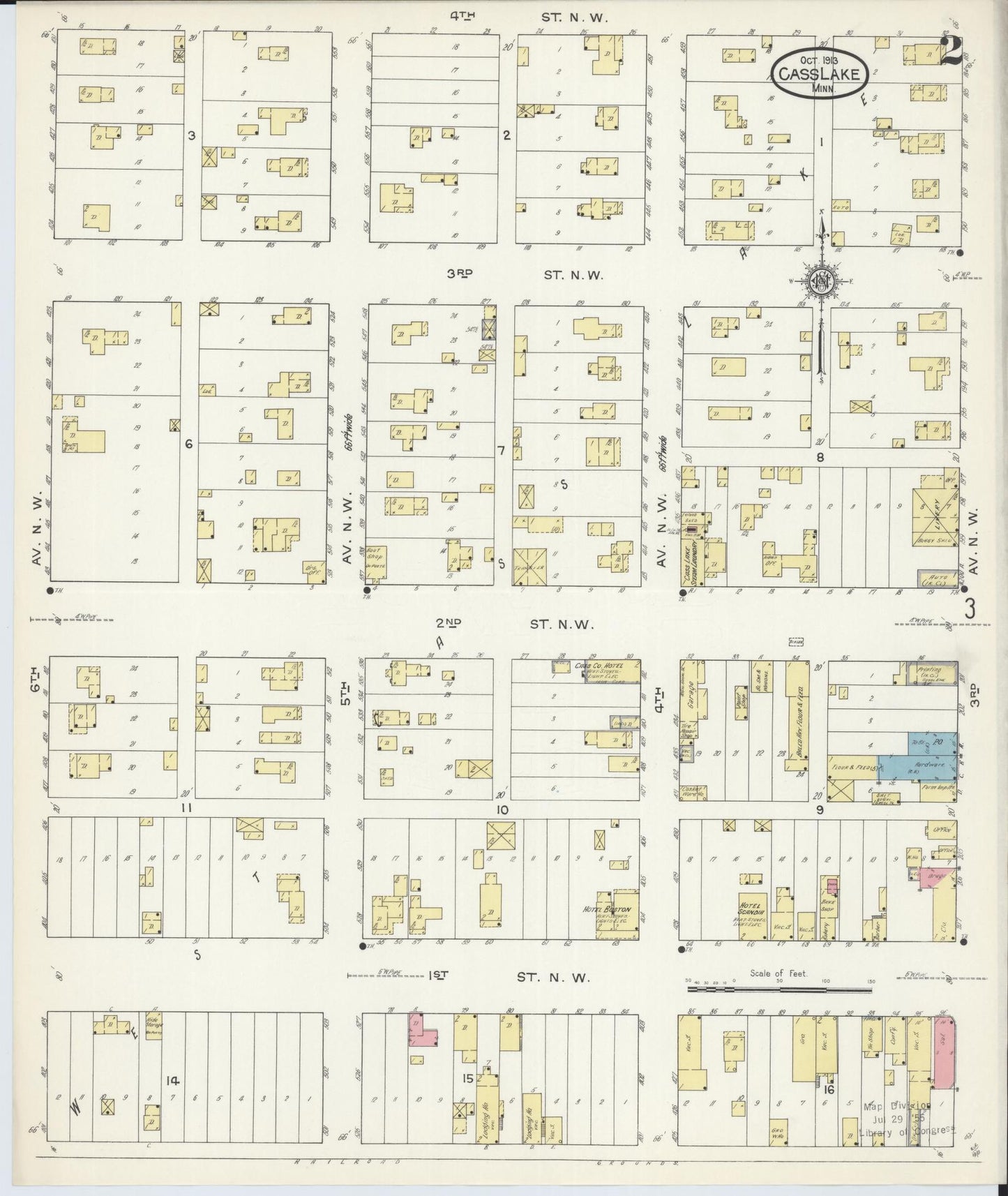 Sanborn Fire Insurance Map from Cass Lake, Cass County, Minnesota (1913), Sheet #0002 - Complete Map Set gallery image, historic Sanborn map, vintage wall art, Minnesota Minnesota