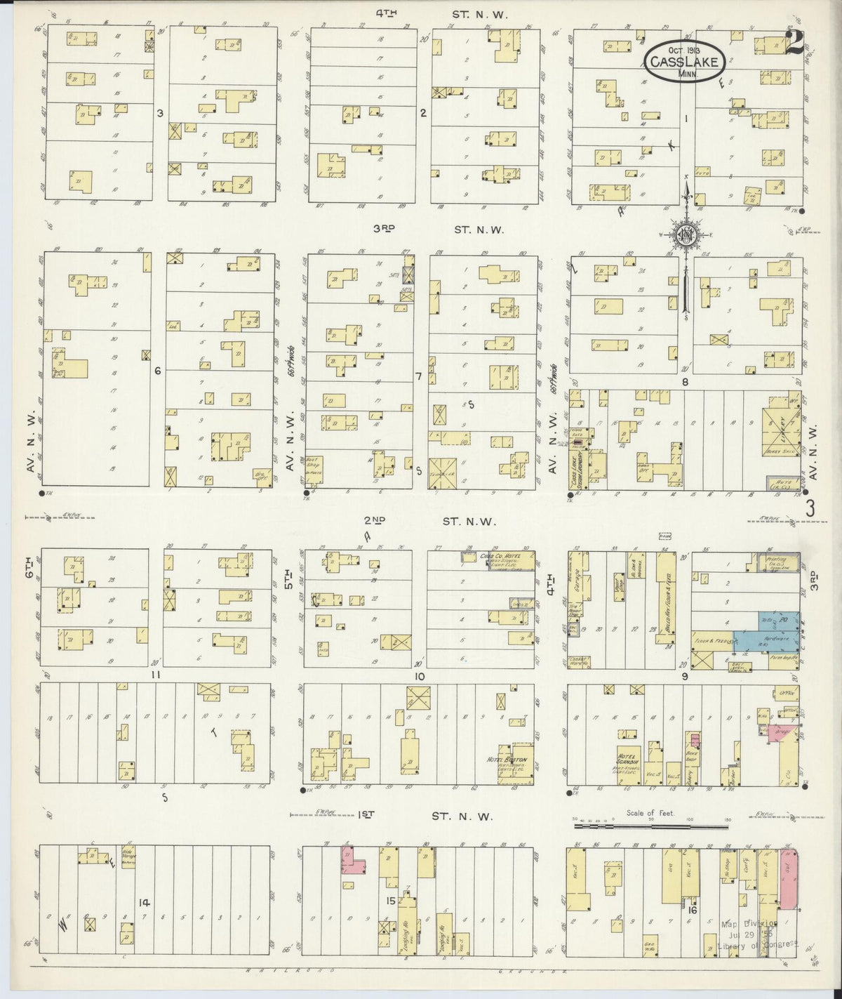 Sanborn Fire Insurance Map from Cass Lake, Cass County, Minnesota (1913), Sheet #0002 - Complete Map Set gallery image, historic Sanborn map, vintage wall art, Minnesota Minnesota