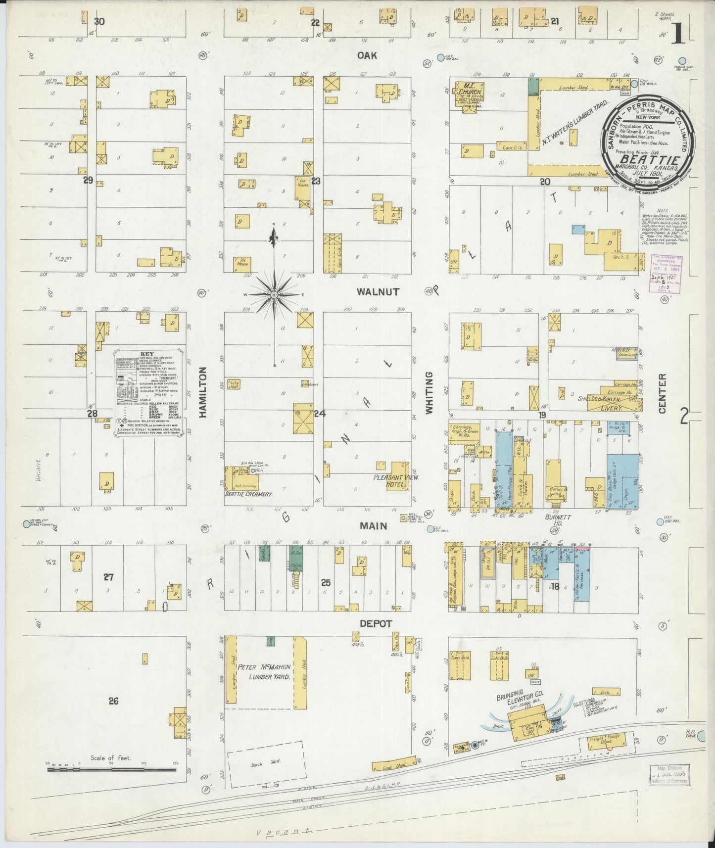 Sanborn Fire Insurance Map from Beattie, Marshall County, Kansas (1901), Sheet #0001 - Historic Sanborn Fire Insurance Map Print, vintage old map wall art, antique decor, genealogy gift, Kansas Kansas map