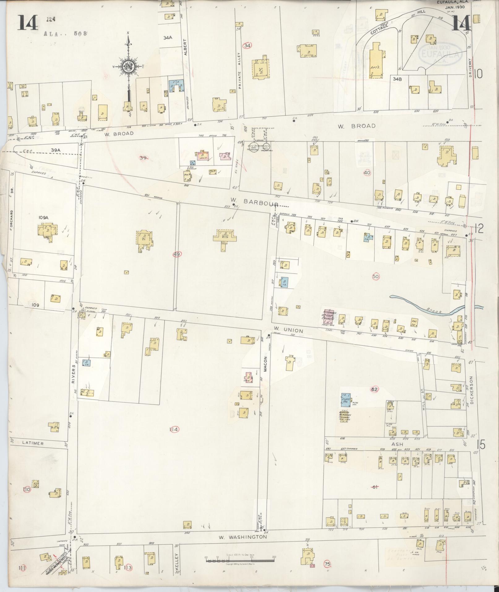 Sanborn Fire Insurance Map from Eufaula, Barbour County, Alabama (1950), Sheet #0014 - Historic Sanborn Fire Insurance Map Print, vintage old map wall art, antique decor, genealogy gift, Alabama Alabama map