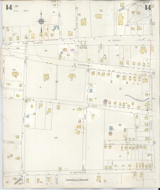 Sanborn Fire Insurance Map from Eufaula, Barbour County, Alabama (1950), Sheet #0014 - Historic Sanborn Fire Insurance Map Print, vintage old map wall art, antique decor, genealogy gift, Alabama Alabama map