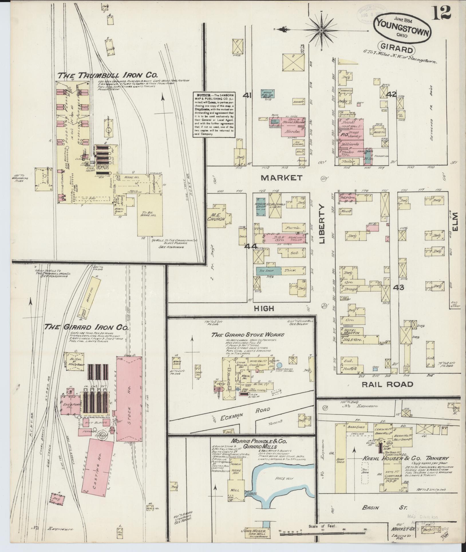 Sanborn Fire Insurance Map from Youngstown, Mahoning County, Ohio (1884), Sheet #0012 - Historic Sanborn Fire Insurance Map Print, vintage old map wall art, antique decor, genealogy gift, Ohio Ohio map
