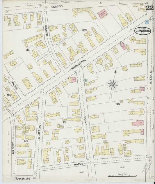Sanborn Fire Insurance Map from Concord, Merrimack County, New Hampshire (1889), Sheet #0022 - Historic Sanborn Fire Insurance Map Print, vintage old map wall art, antique decor, genealogy gift, New Hampshire New Hampshire map