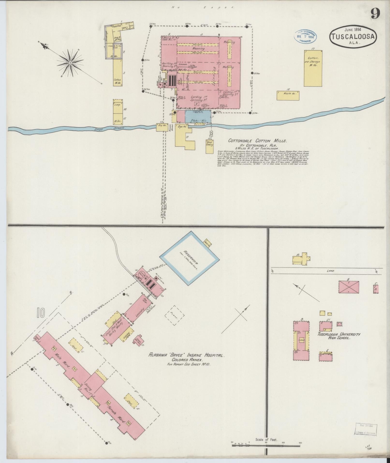 Sanborn Fire Insurance Map from Tuscaloosa, Tuscaloosa County, Alabama (1894), Sheet #0009 - Complete Map Set gallery image, historic Sanborn map, vintage wall art, Alabama Alabama