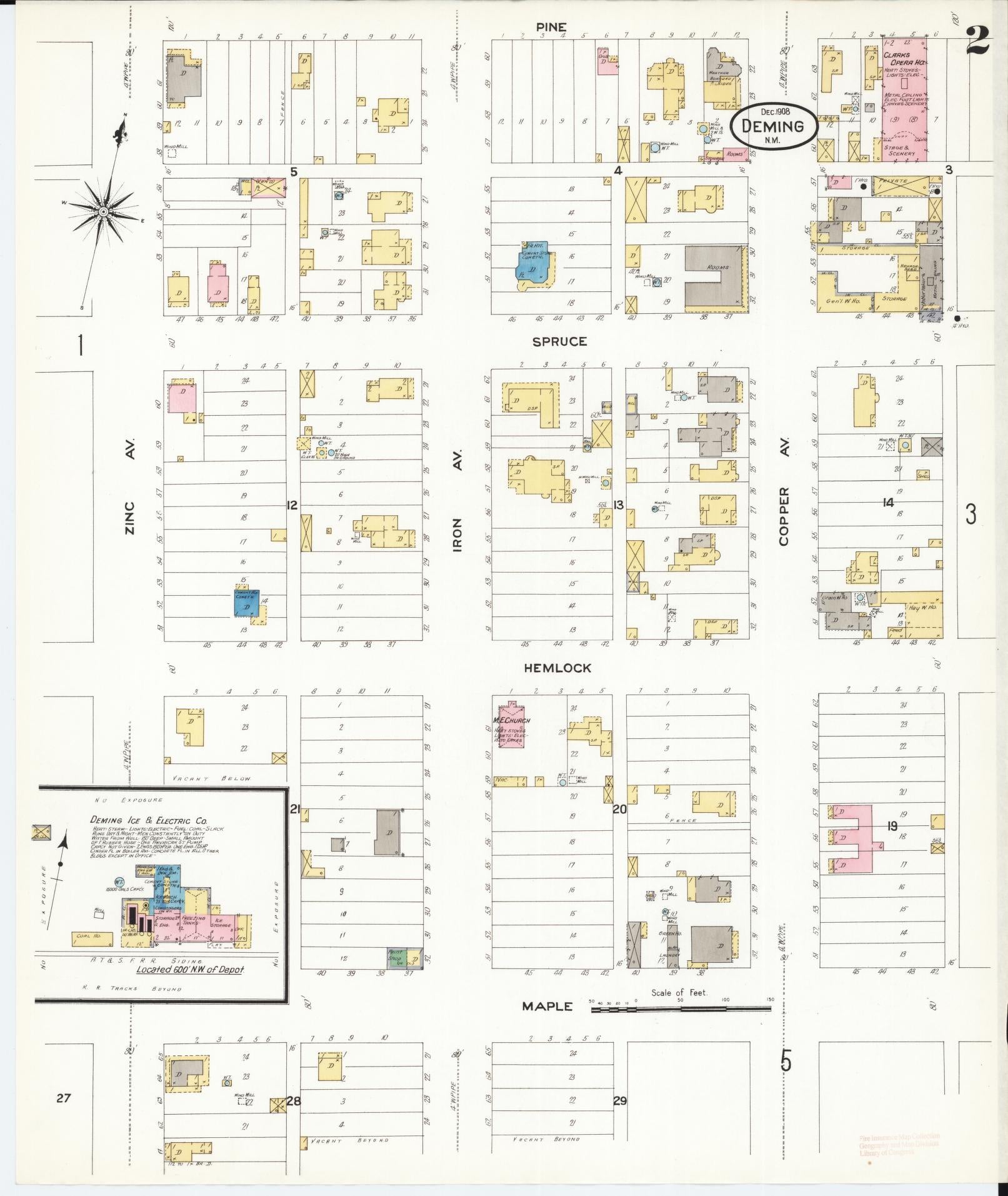 Sanborn Fire Insurance Map from Deming, Luna County, New Mexico (1908), Sheet #0002 - Complete Map Set gallery image, historic Sanborn map, vintage wall art, New Mexico New Mexico