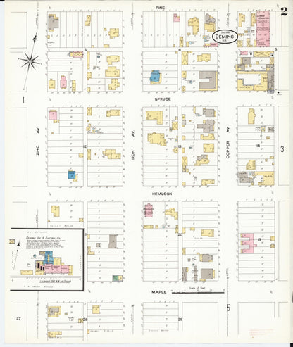 Sanborn Fire Insurance Map from Deming, Luna County, New Mexico (1908), Sheet #0002 - Complete Map Set gallery image, historic Sanborn map, vintage wall art, New Mexico New Mexico