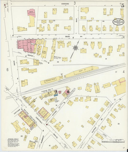 Sanborn Fire Insurance Map from Franklin, Norfolk County, Massachusetts (1911), Sheet #0005 - Complete Map Set gallery image, historic Sanborn map, vintage wall art, Massachusetts Massachusetts