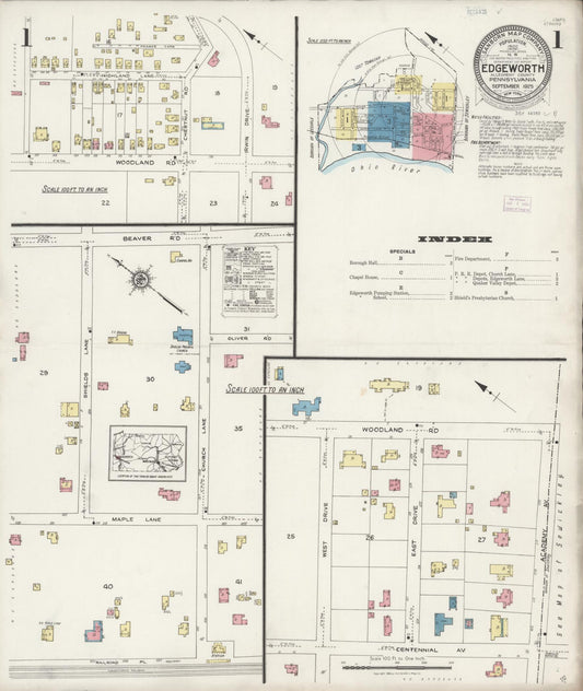 Sanborn Fire Insurance Map from Edgeworth, Allegheny County, Pennsylvania (1925), Sheet #0001 - Historic Sanborn Fire Insurance Map Print, vintage old map wall art, antique decor, genealogy gift, Pennsylvania Pennsylvania map