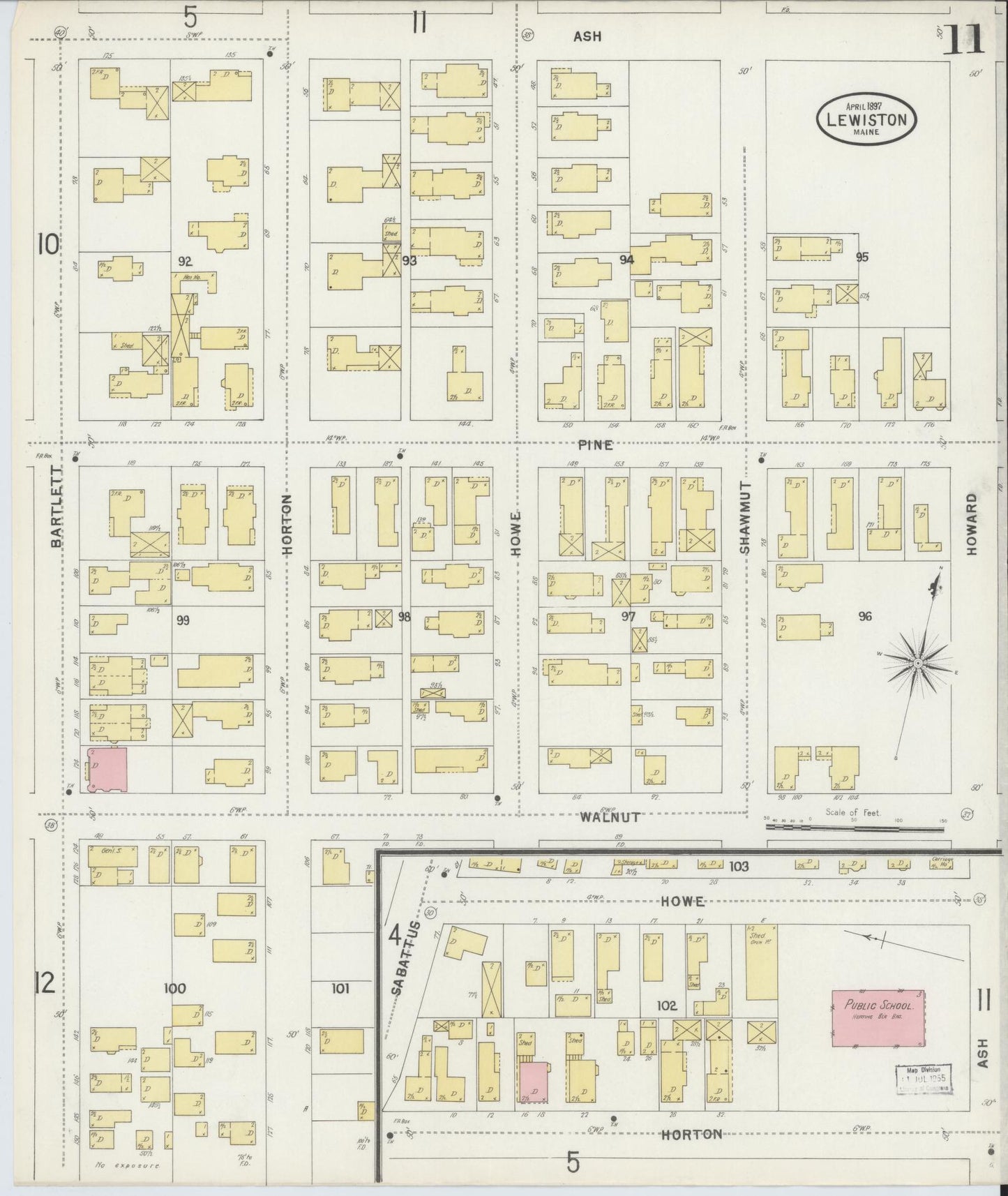Sanborn Fire Insurance Map from Lewiston, Androscoggin County, Maine (1897), Sheet #0011 - Complete Map Set gallery image, historic Sanborn map, vintage wall art, Maine Maine