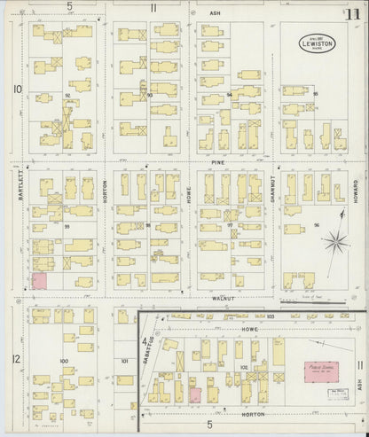 Sanborn Fire Insurance Map from Lewiston, Androscoggin County, Maine (1897), Sheet #0011 - Complete Map Set gallery image, historic Sanborn map, vintage wall art, Maine Maine