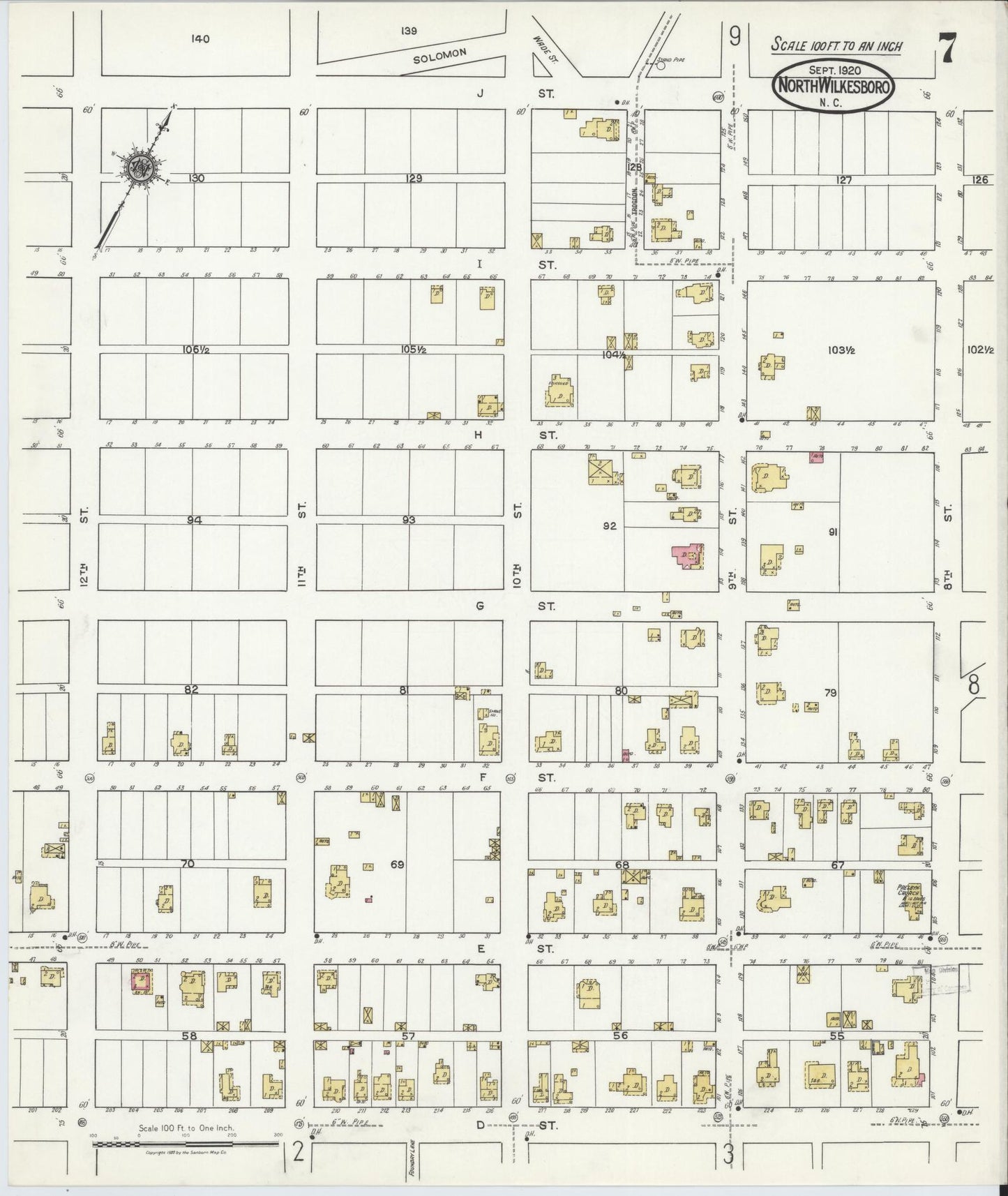 Sanborn Fire Insurance Map from North Wilkesboro, Wilkes County, North Carolina (1920), Sheet #0007 - Complete Map Set gallery image, historic Sanborn map, vintage wall art, North Carolina North Carolina