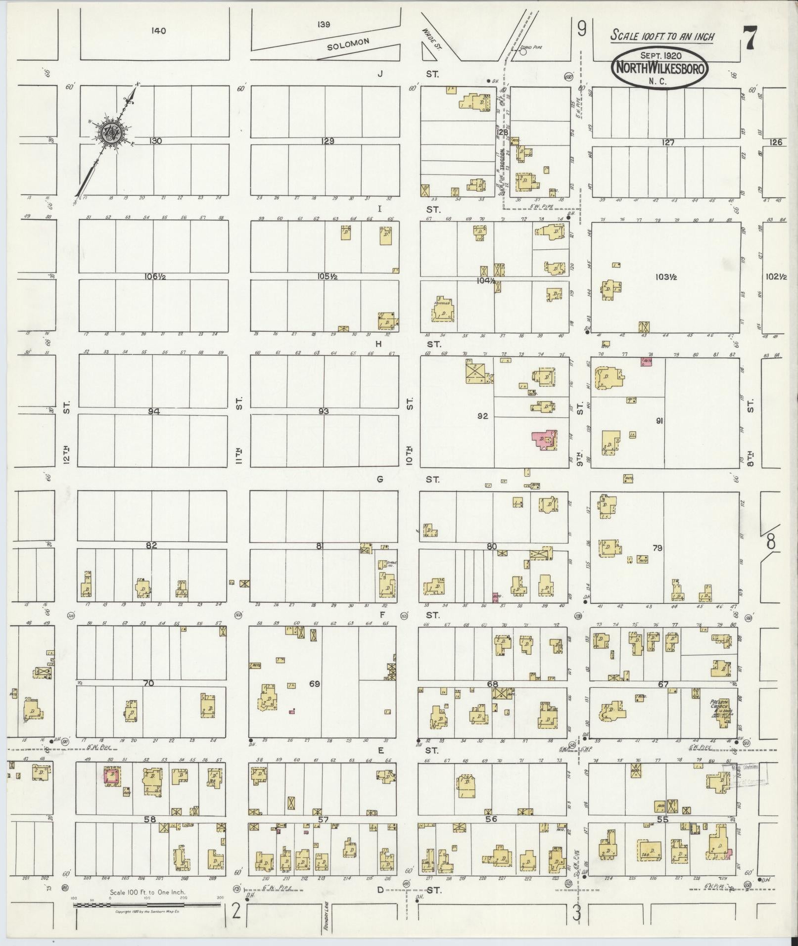 Sanborn Fire Insurance Map from North Wilkesboro, Wilkes County, North Carolina (1920), Sheet #0007 - Complete Map Set gallery image, historic Sanborn map, vintage wall art, North Carolina North Carolina