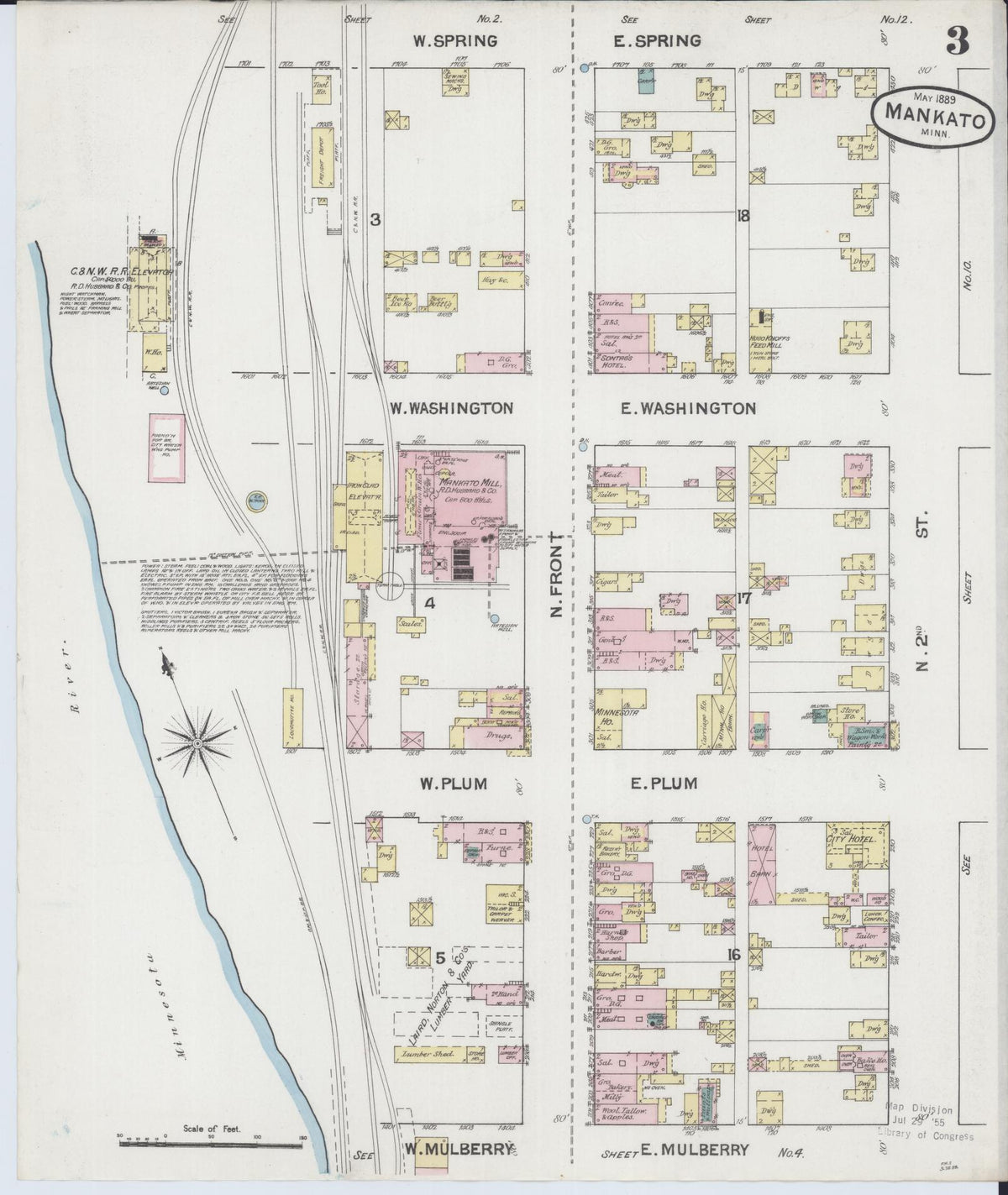 Sanborn Fire Insurance Map from Mankato, Blue Earth County, Minnesota (1889), Sheet #0003 - Complete Map Set gallery image, historic Sanborn map, vintage wall art, Minnesota Minnesota