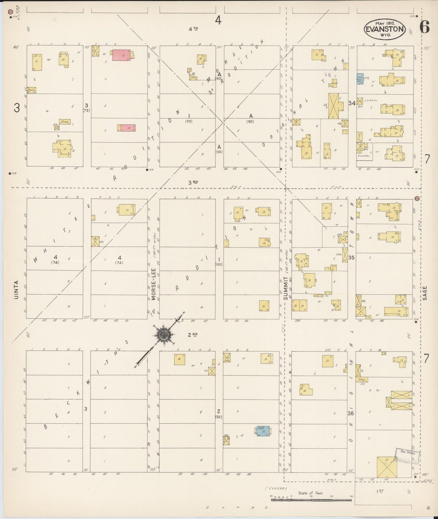 Sanborn Fire Insurance Map from Evanston, Uinta County, Wyoming (1912), Sheet #0006 - Historic Sanborn Fire Insurance Map Print, vintage old map wall art, antique decor, genealogy gift, Wyoming Wyoming map