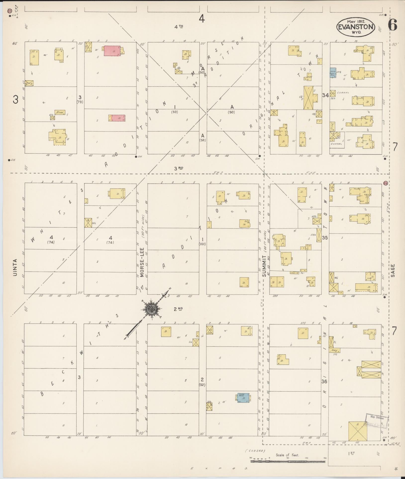 Sanborn Fire Insurance Map from Evanston, Uinta County, Wyoming (1912), Sheet #0006 - Historic Sanborn Fire Insurance Map Print, vintage old map wall art, antique decor, genealogy gift, Wyoming Wyoming map