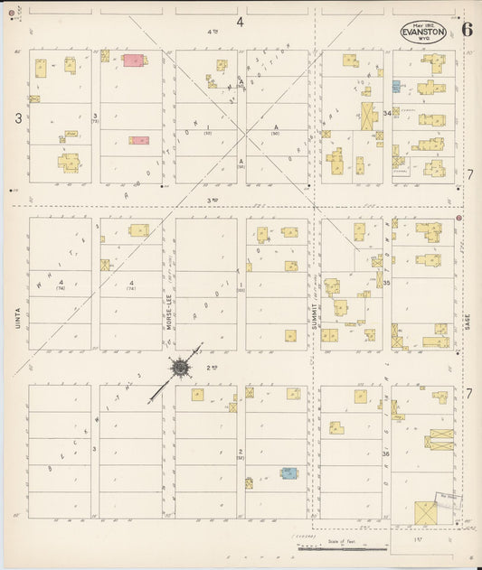 Sanborn Fire Insurance Map from Evanston, Uinta County, Wyoming (1912), Sheet #0006 - Historic Sanborn Fire Insurance Map Print, vintage old map wall art, antique decor, genealogy gift, Wyoming Wyoming map