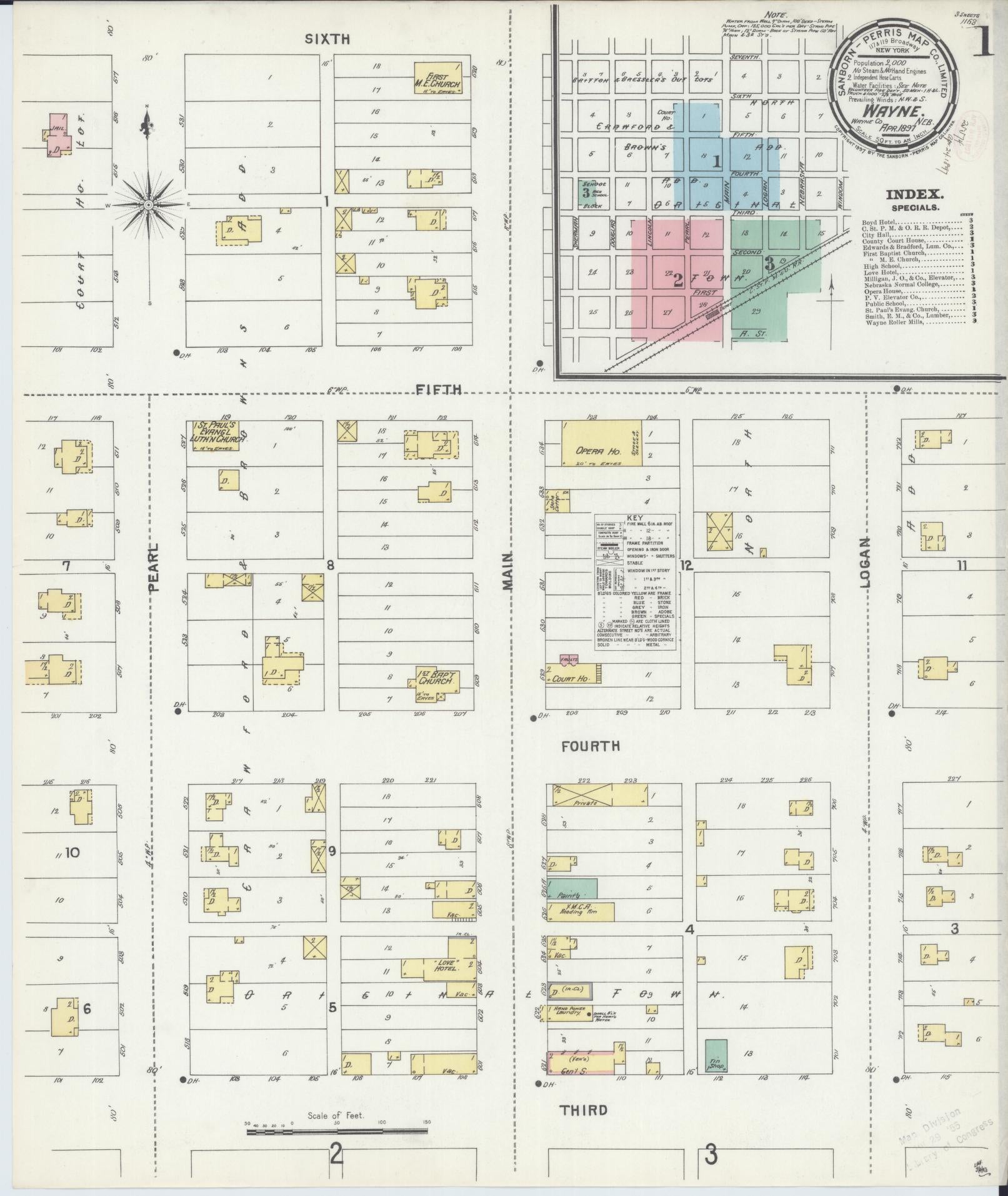 Sanborn Fire Insurance Map from Wayne, Wayne County, Nebraska (1897), Sheet #0001 - Historic Sanborn Fire Insurance Map Print, vintage old map wall art, antique decor, genealogy gift, Nebraska Nebraska map