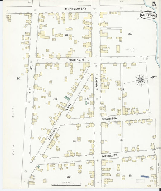 Sanborn Fire Insurance Map from Milford, Kent And Sussex Counties, Delaware (1891), Sheet #0005 - Historic Sanborn Fire Insurance Map Print, vintage old map wall art, antique decor, genealogy gift, Delaware Delaware map