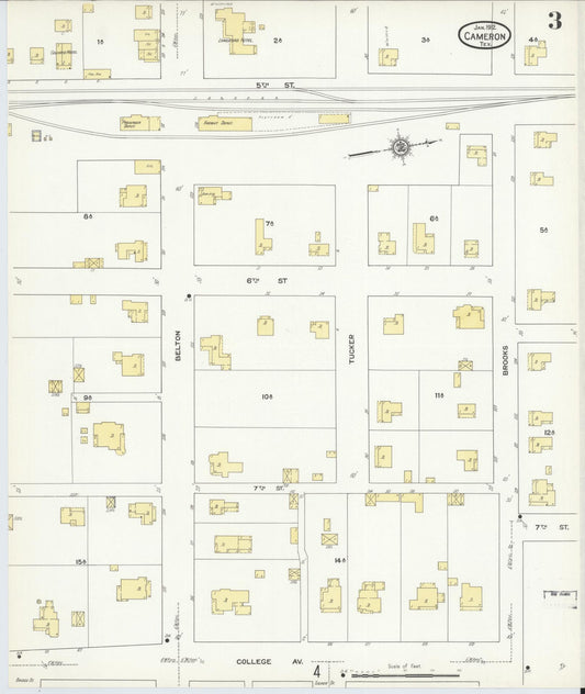 Sanborn Fire Insurance Map from Cameron, Milam County, Texas (1912), Sheet #0003 - Historic Sanborn Fire Insurance Map Print, vintage old map wall art, antique decor, genealogy gift, Texas Texas map