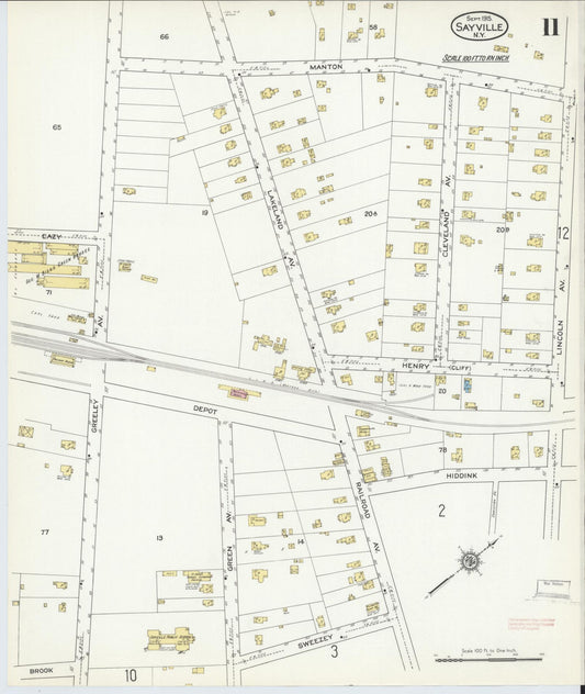 Sanborn Fire Insurance Map from Sayville, Suffolk County, New York (1915), Sheet #0011 - Historic Sanborn Fire Insurance Map Print, vintage old map wall art, antique decor, genealogy gift, New York New York map