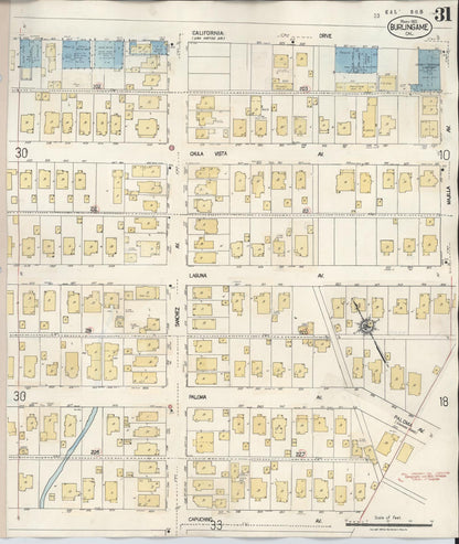 Sanborn Fire Insurance Map from Burlingame, San Mateo County, California (1949), Sheet #0031 - Complete Map Set gallery image, historic Sanborn map, vintage wall art, California California