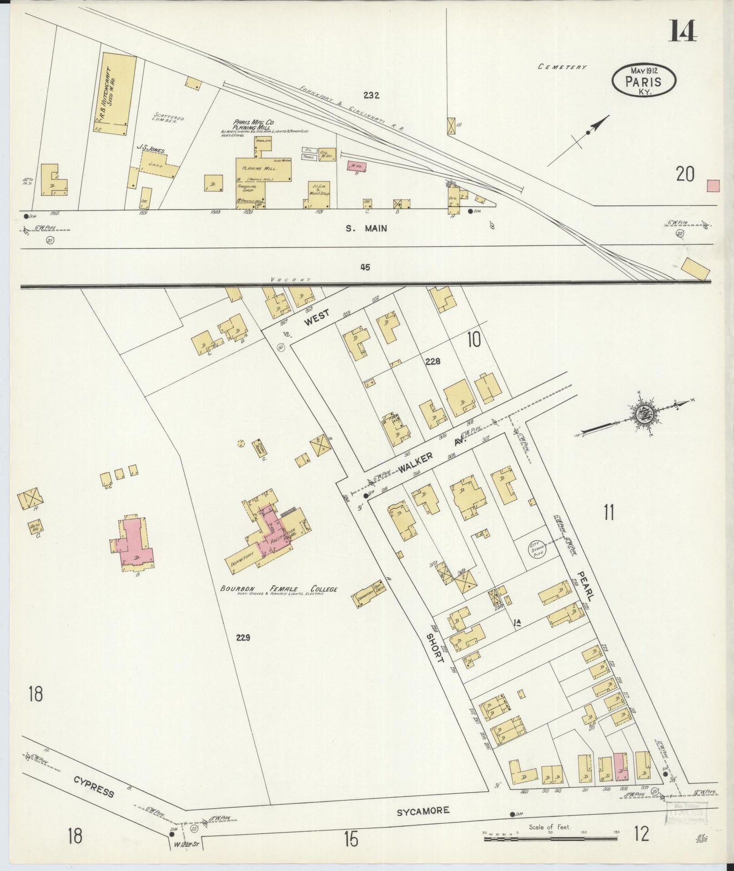 Sanborn Fire Insurance Map from Paris, Bourbon County, Kentucky (1912), Sheet #0014 - Complete Map Set gallery image, historic Sanborn map, vintage wall art, Kentucky Kentucky