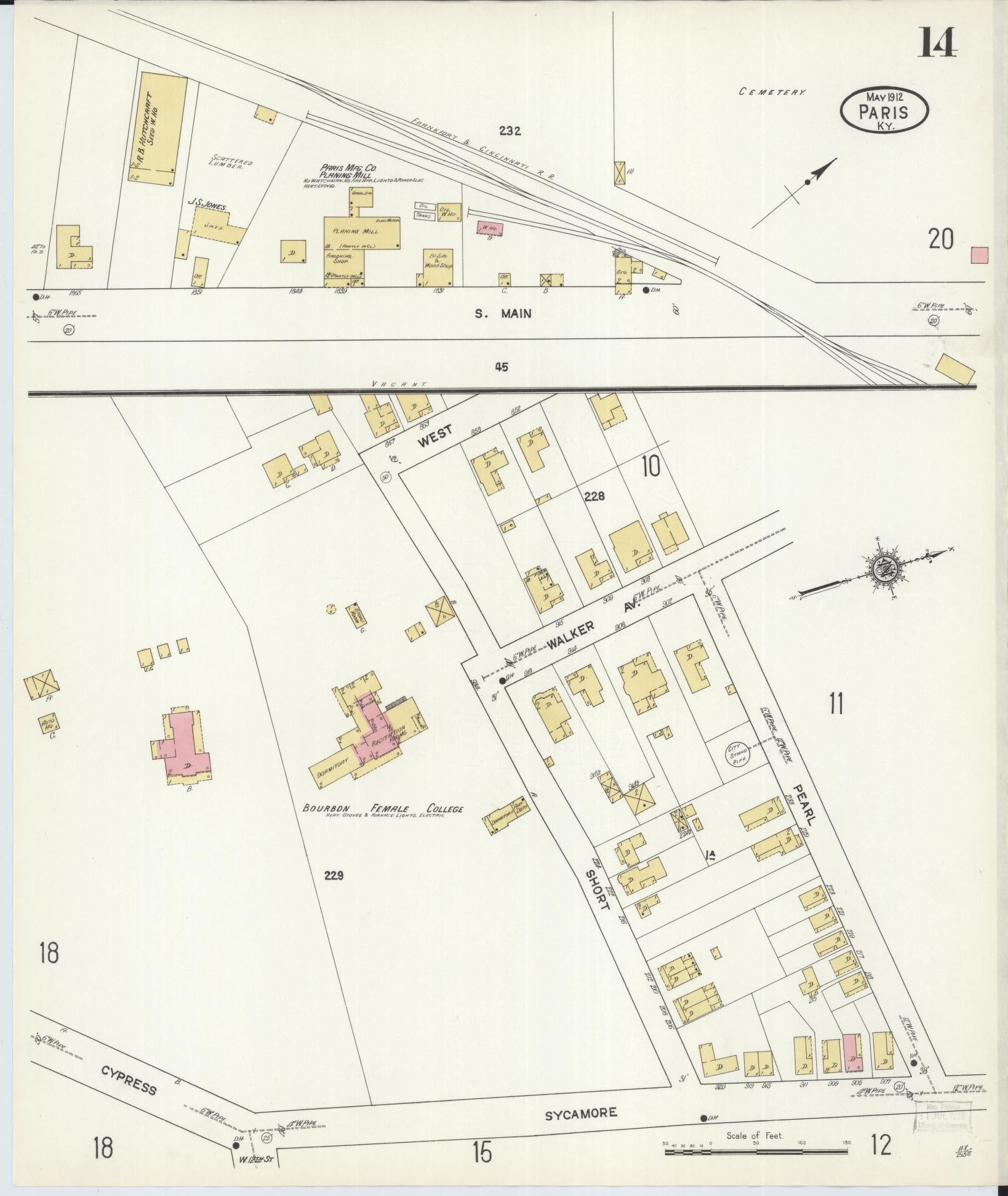 Sanborn Fire Insurance Map from Paris, Bourbon County, Kentucky (1912), Sheet #0014 - Complete Map Set gallery image, historic Sanborn map, vintage wall art, Kentucky Kentucky