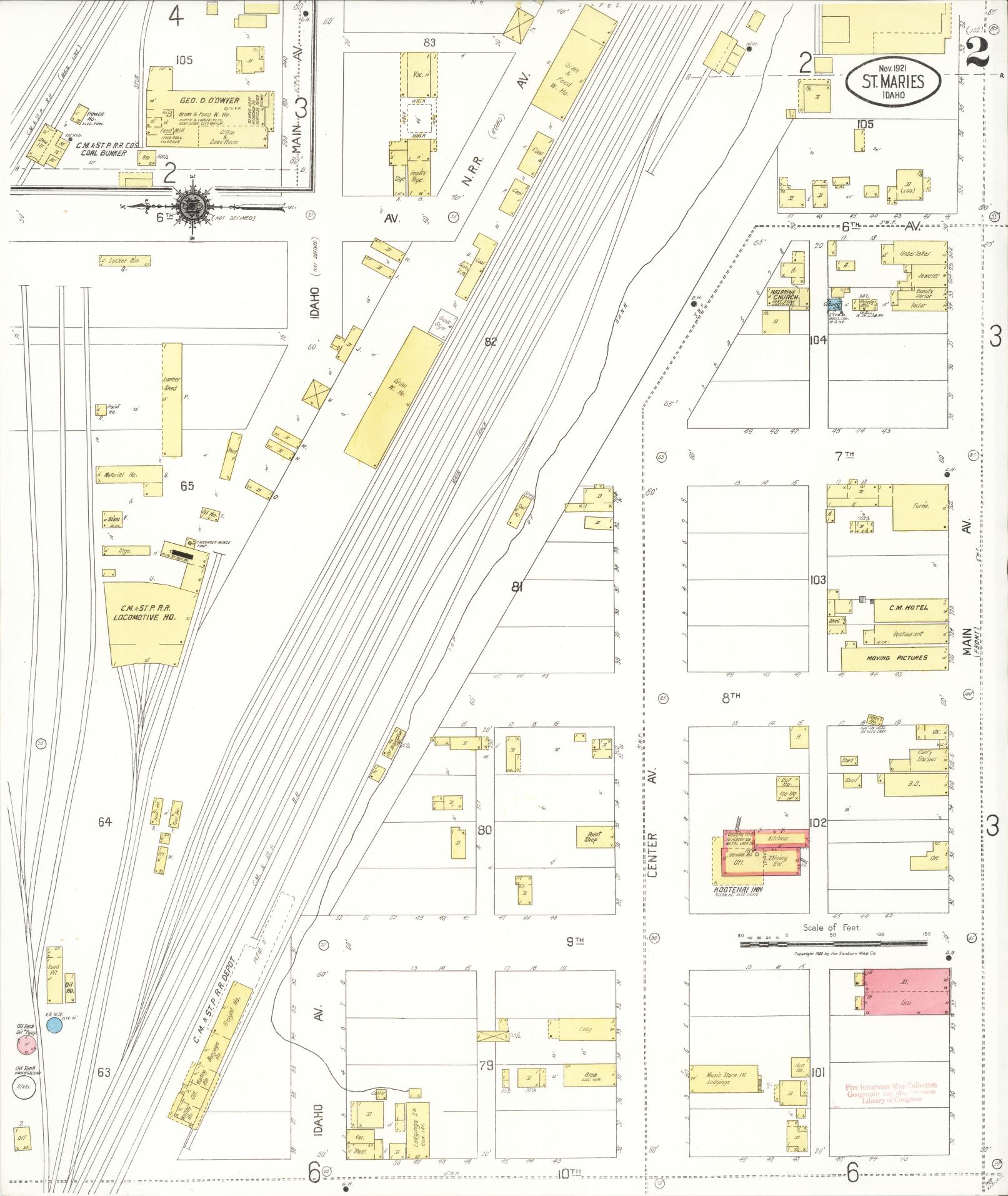 Sanborn Fire Insurance Map from Saint Maries, Benewah County, Idaho (1921), Sheet #0002 - Historic Sanborn Fire Insurance Map Print, vintage old map wall art, antique decor, genealogy gift, Idaho Idaho map