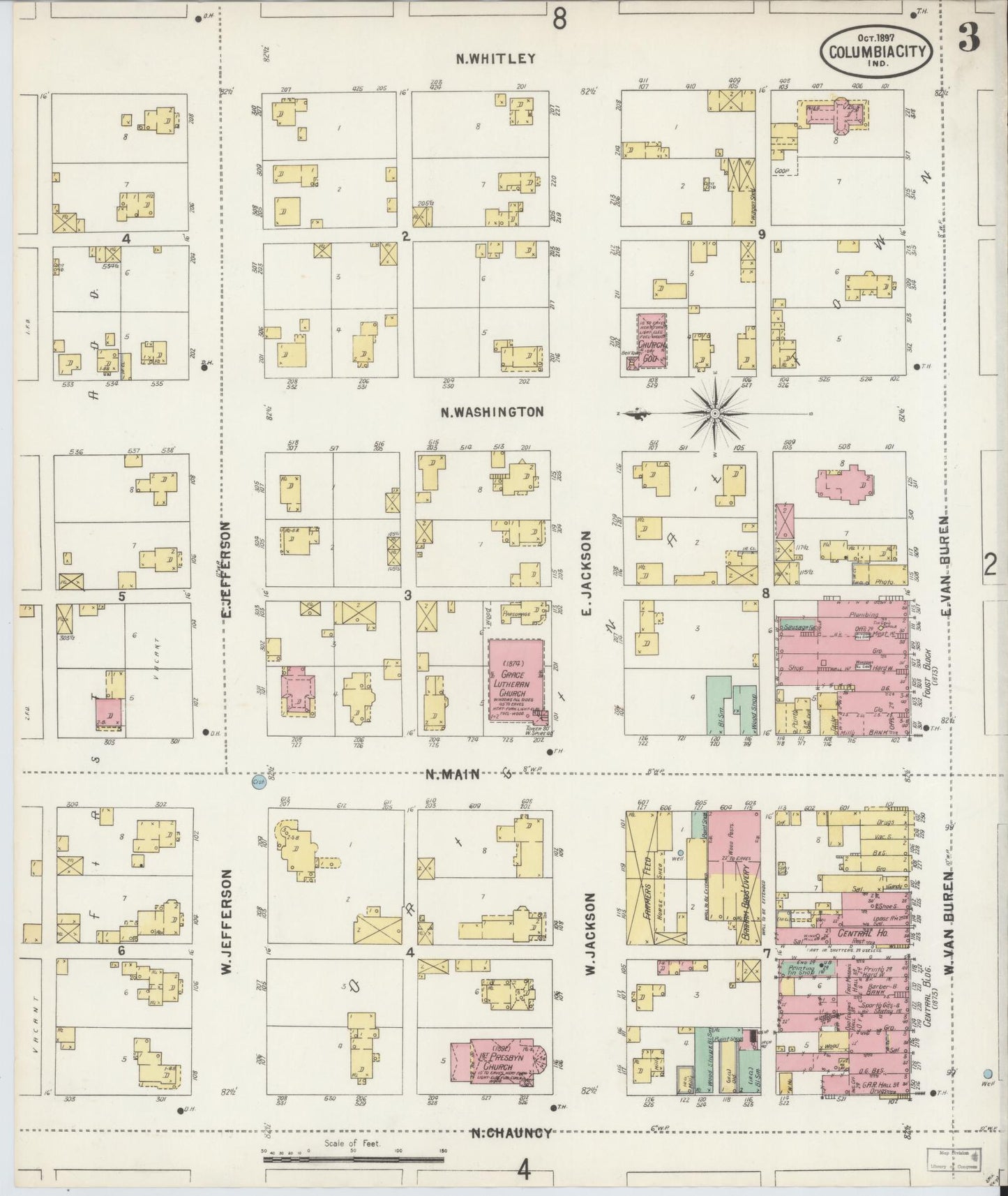Sanborn Fire Insurance Map from Columbia City, Whitley County, Indiana (1897), Sheet #0003 - Complete Map Set gallery image, historic Sanborn map, vintage wall art, Indiana Indiana