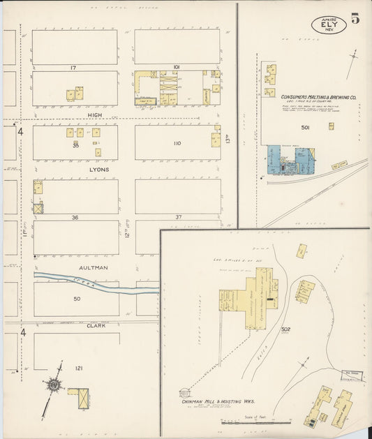 Sanborn Fire Insurance Map from Ely, White Pine County, Nevada (1912), Sheet #0005 - Historic Sanborn Fire Insurance Map Print, vintage old map wall art, antique decor, genealogy gift, Nevada Nevada map