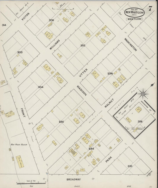 Sanborn Fire Insurance Map from New Whatcom, Whatcom County, Washington (1891), Sheet #0007 - Historic Sanborn Fire Insurance Map Print, vintage old map wall art, antique decor, genealogy gift, Washington Washington map