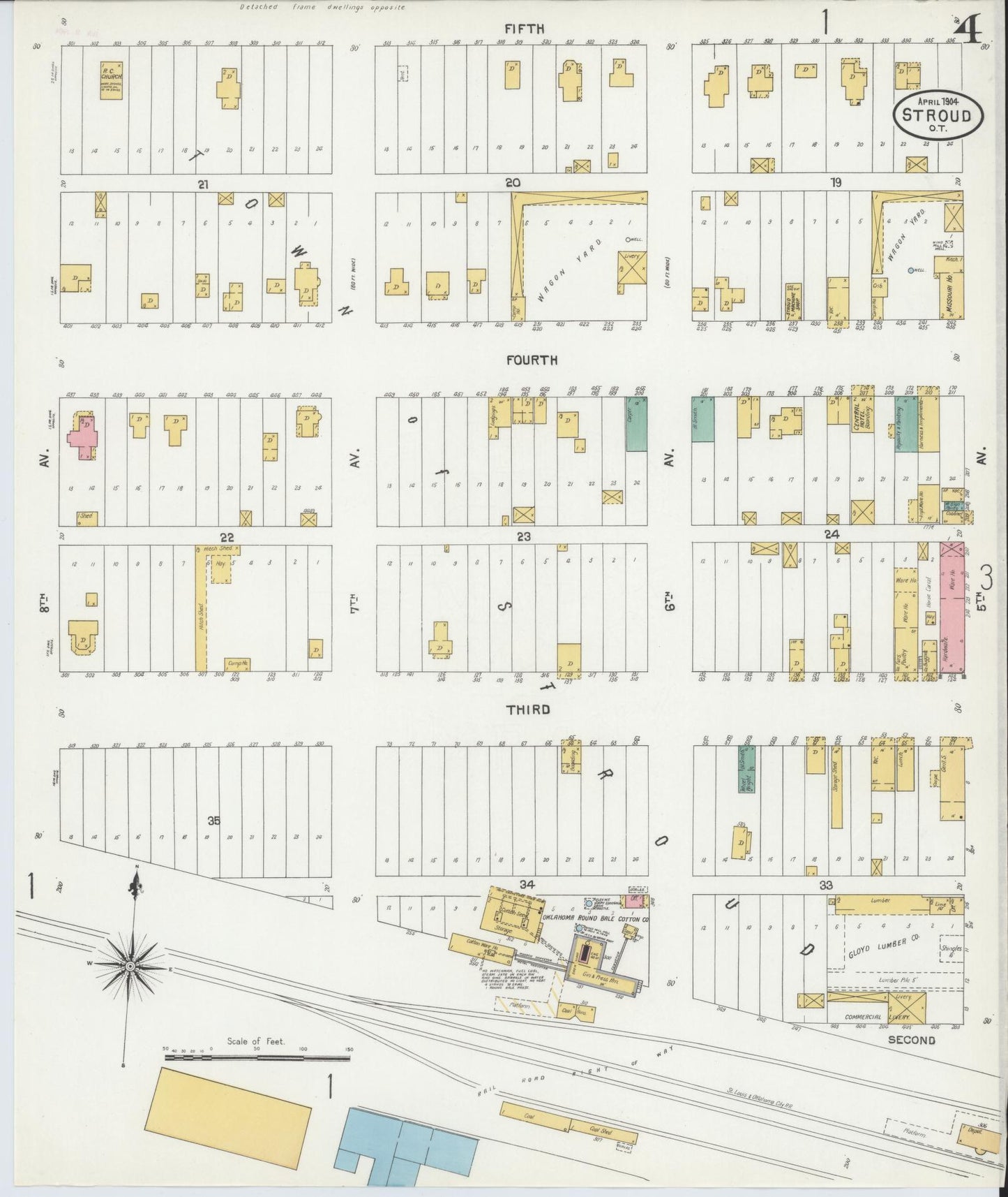 Sanborn Fire Insurance Map from Stroud, Lincoln County, Oklahoma (1904), Sheet #0004 - Historic Sanborn Fire Insurance Map Print, vintage old map wall art, antique decor, genealogy gift, Oklahoma Oklahoma map