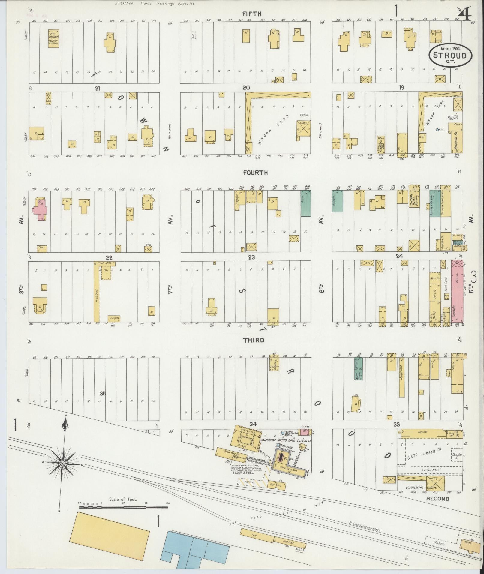 Sanborn Fire Insurance Map from Stroud, Lincoln County, Oklahoma (1904), Sheet #0004 - Historic Sanborn Fire Insurance Map Print, vintage old map wall art, antique decor, genealogy gift, Oklahoma Oklahoma map