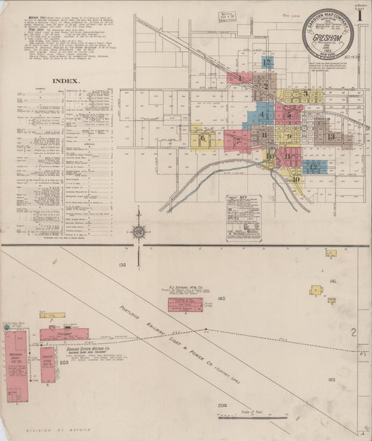 Sanborn Fire Insurance Map from Gresham, Multnomah County, Oregon (1922), Sheet #0001 - Historic Sanborn Fire Insurance Map Print, vintage old map wall art, antique decor, genealogy gift, Oregon Oregon map