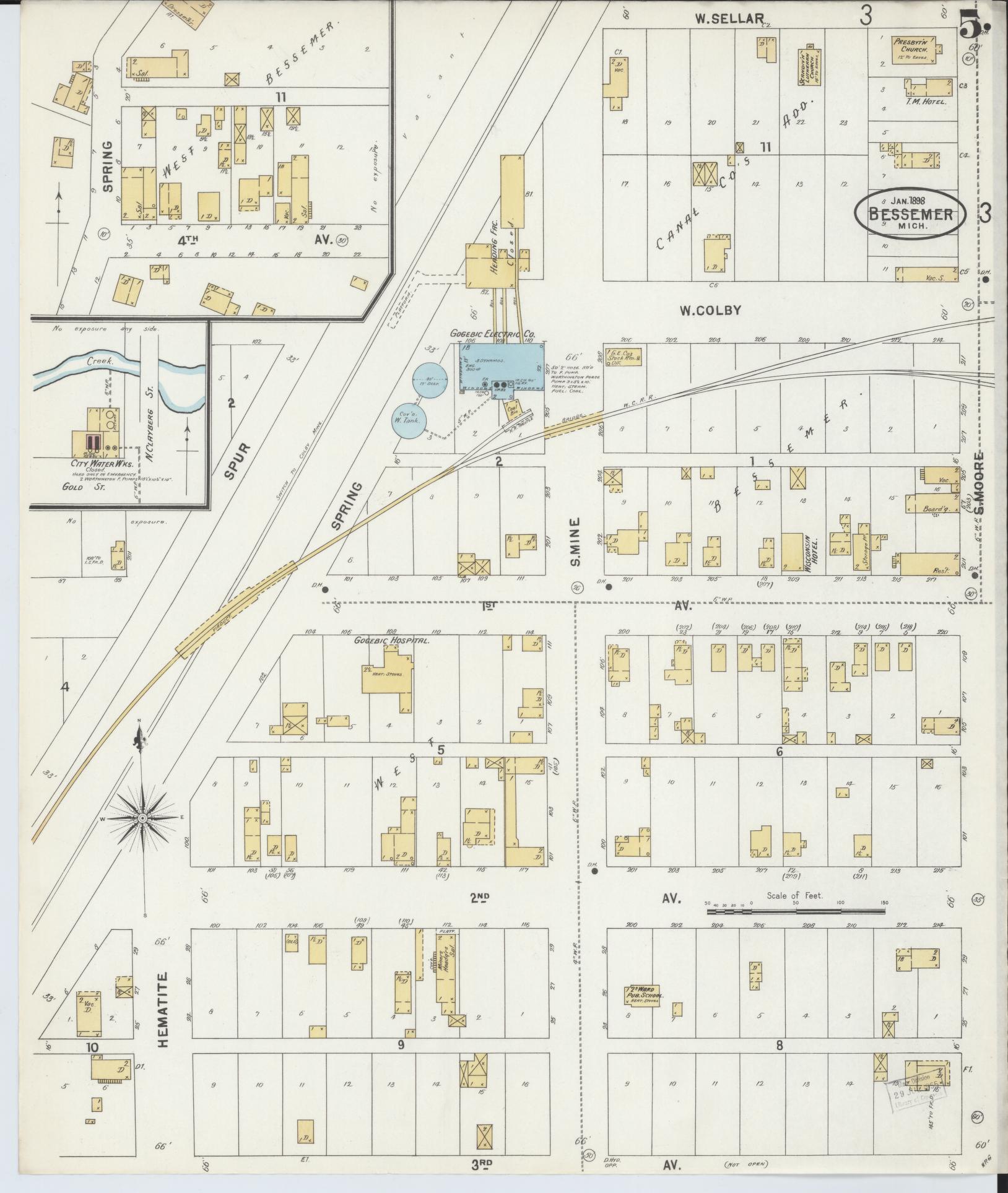 Sanborn Fire Insurance Map from Bessemer, Gogebic County, Michigan (1898), Sheet #0005 - Complete Map Set gallery image, historic Sanborn map, vintage wall art, Michigan Michigan