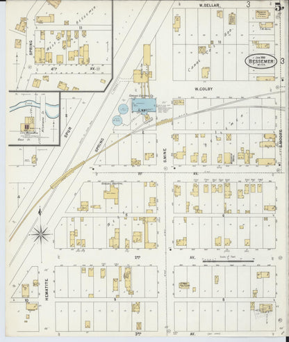 Sanborn Fire Insurance Map from Bessemer, Gogebic County, Michigan (1898), Sheet #0005 - Complete Map Set gallery image, historic Sanborn map, vintage wall art, Michigan Michigan